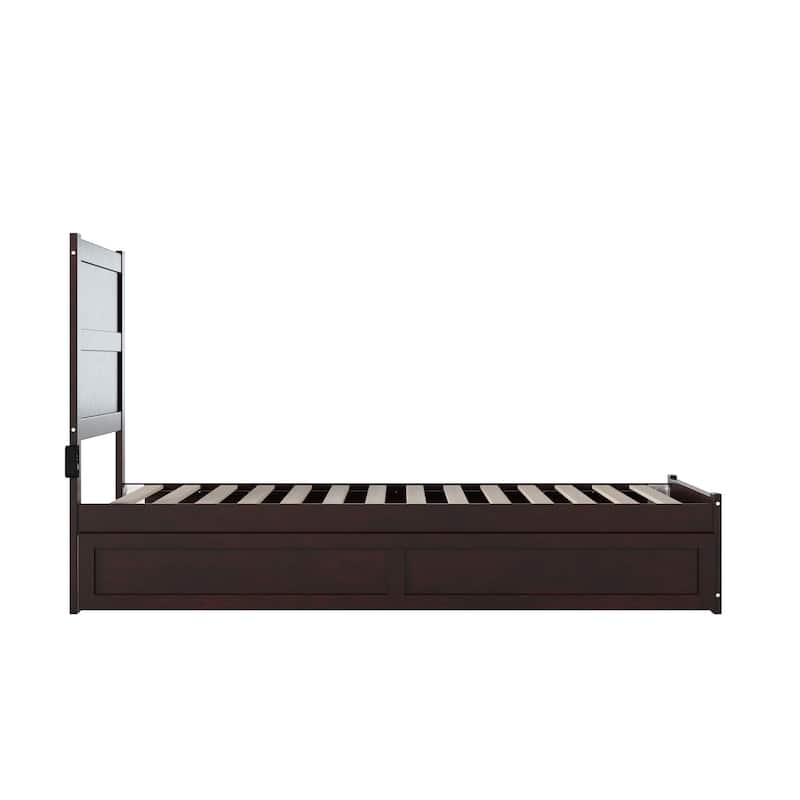 NoHo Twin XL Platform Bed with Footboard and Twin XL Trundle in Espresso