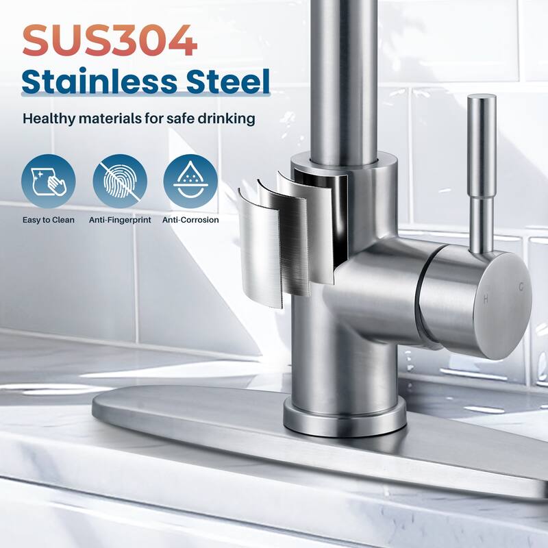 WOWOW Single Handle Waterfall Pull Down Sprayer Kitchen Faucet