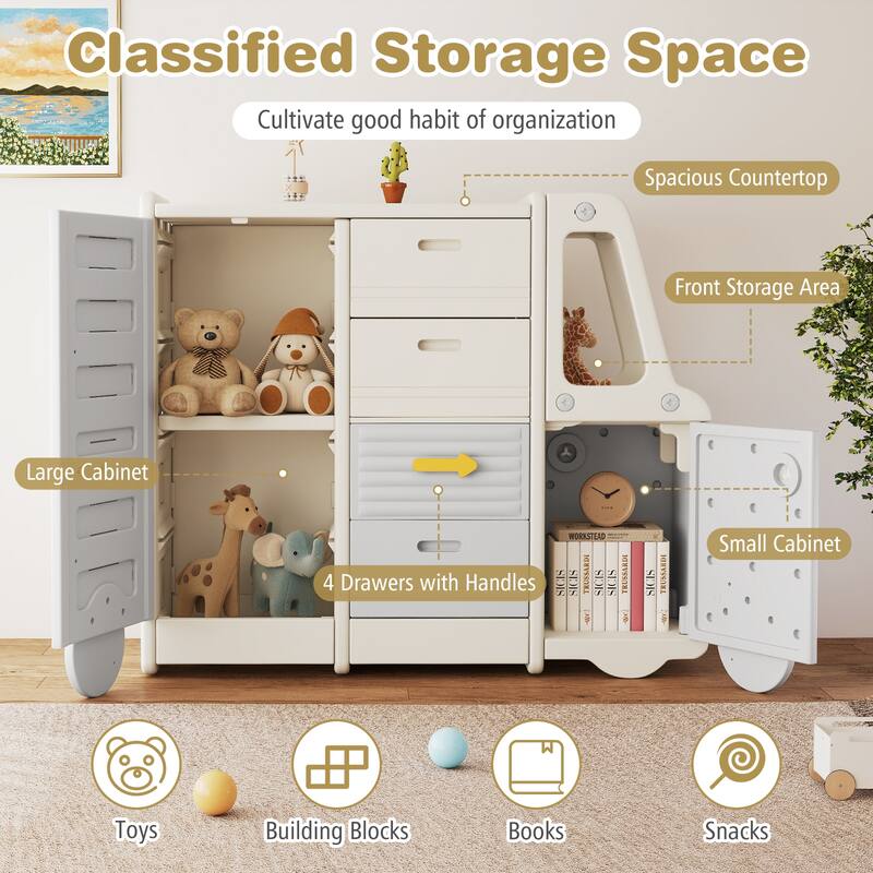Gymax Kids Toy Storage Organizer w/4 Pull-out Drawers & Handles Large