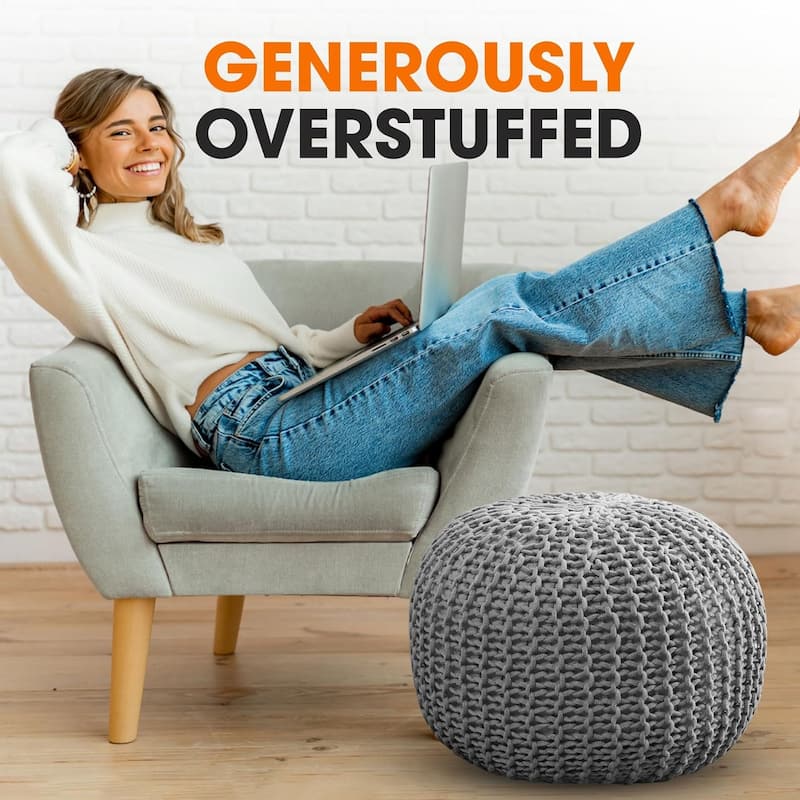Cheer Collection Decorative 18-inch Chunky Hand-knit Pouf Ottoman