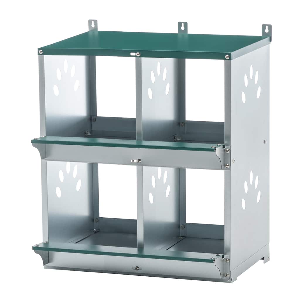 4-Compartment Chicken Nesting Box - Wall-Mount Metal Egg Laying Box for Poultry Breeds