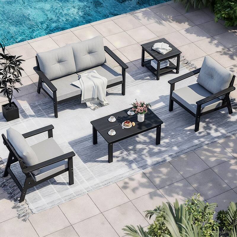 6-Piece HDPE Patio Conversation Seating Set with Cushions - 6-Pieces