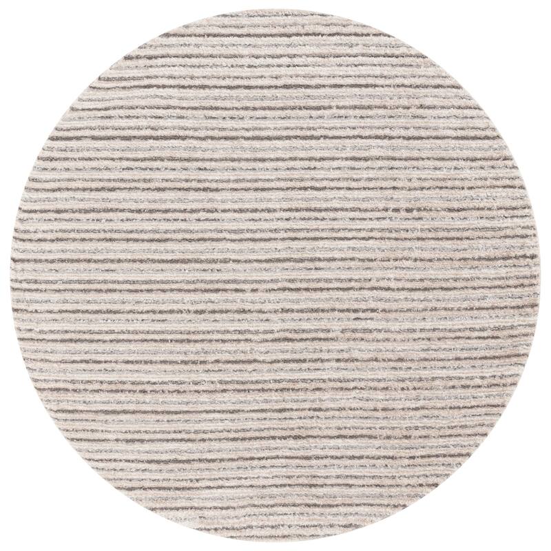 SAFAVIEH Seattle Anicuta Shag Modern Striped 1-inch Thick Rug - 6'7" Round - Grey/Beige