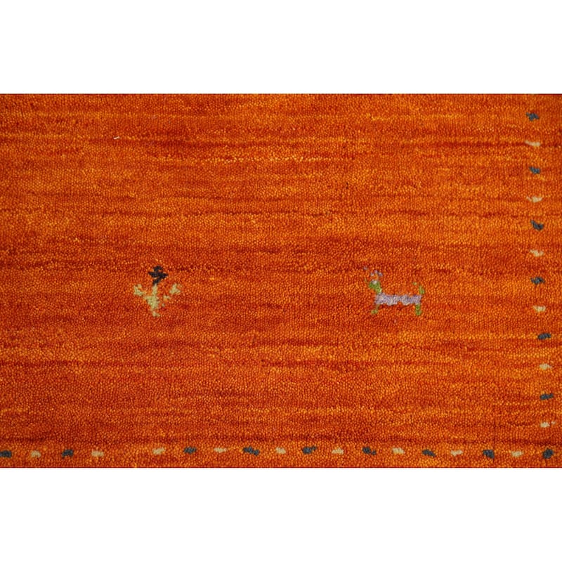 Orange Tribal Gabbeh Indian Rug Hand-Knotted Wool Carpet - 4'1"x 5'10"