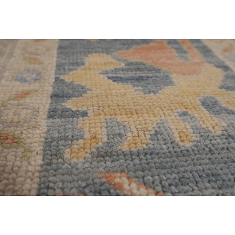 Blue Oushak Turkish Rug Handmade Vegetable Dye Wool Carpet - 9'3"x 11'11"