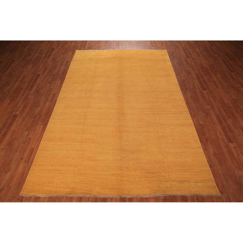 Modern Yellow Gabbeh Area Rug Hand-Knotted Wool Carpet - 6'6" x 9'9"