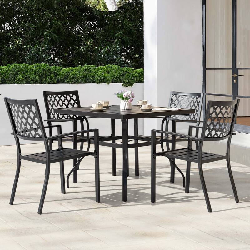 Outdoor 5-Piece Dining Set, Iron Finish, Black with Gold Speckles