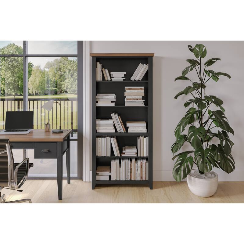Bridgevine Home Modern Farmhouse 72 inch high 5-shelf Bookcase, No Assembly Required, Two-Tone Finish