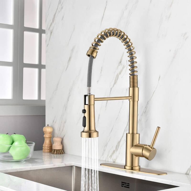 DORNBERG Gold Pull Down Sprayer Spring Kitchen Sink Faucet