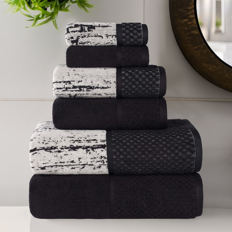 Superior Lodie Cotton Jacquard Solid and Two-Toned 6 Piece Towel Set