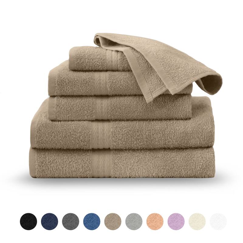 Superior Miami 100% Cotton 6-Piece Towel Set - Lightweight & Quick Drying - 6-Piece - Beige