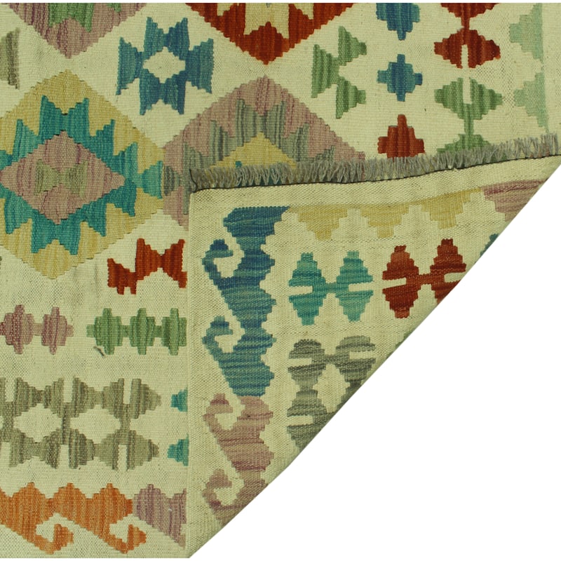 Hand-Woven Sangat Kilim Kendel Ivory/Rust Rug - 6'8" x 9'10"