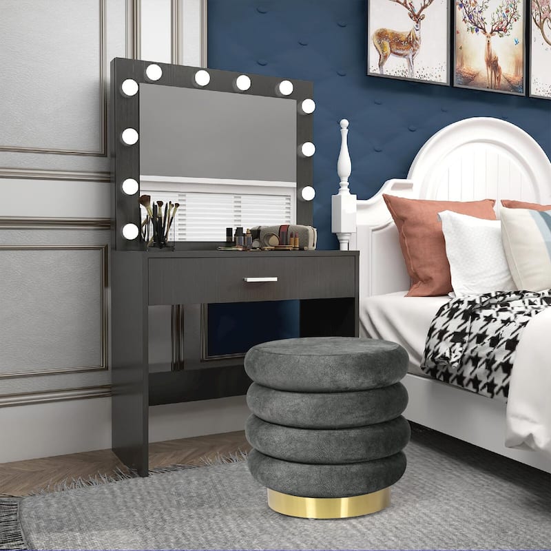 Adeco Round Velvet Ottoman Upholstered Foot Stool