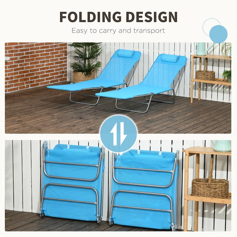 2 Piece Folding Chaise Lounge Chairs, Pool Sun Tanning Chairs, Outdoor Lounge Chairs