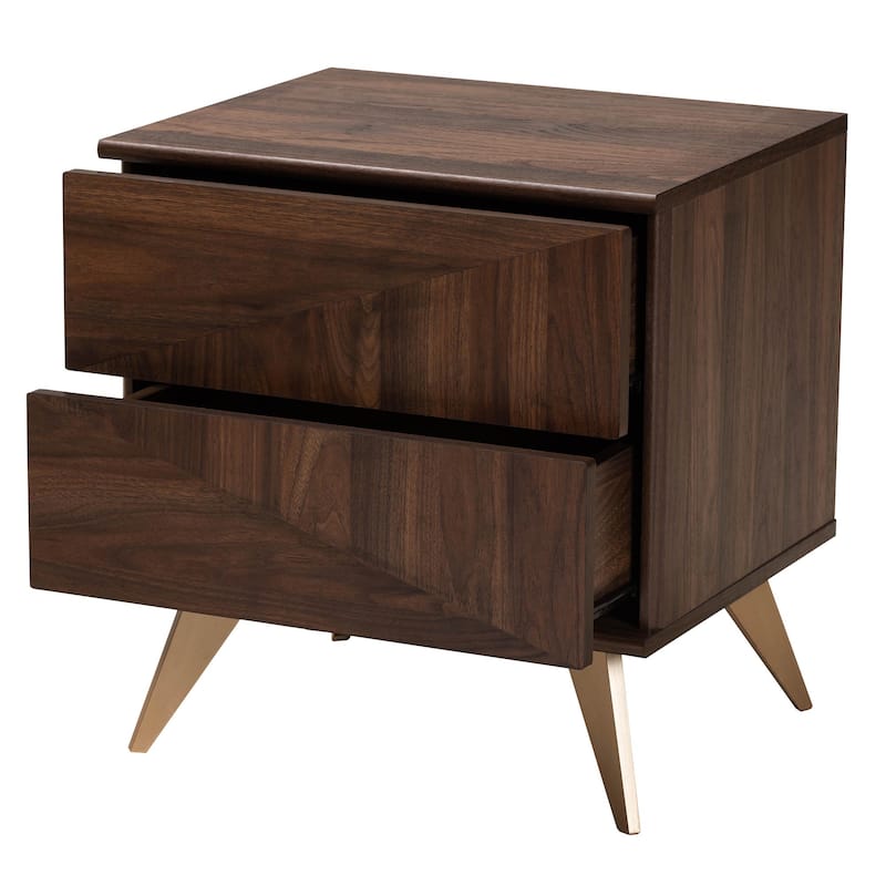 Graceland Mid-Century Modern Transitional Walnut Brown Finished Wood 2-Drawer Nightstand