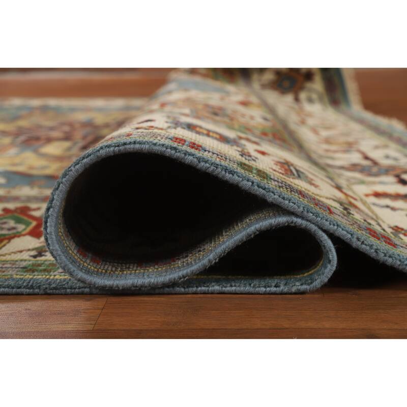 Hand Knotted Oriental 100% Wool Carpet Traditional Medallion Navy Blue & Blues Heriz (serapi) Area Rug - 11' 10'' X 8' 9''