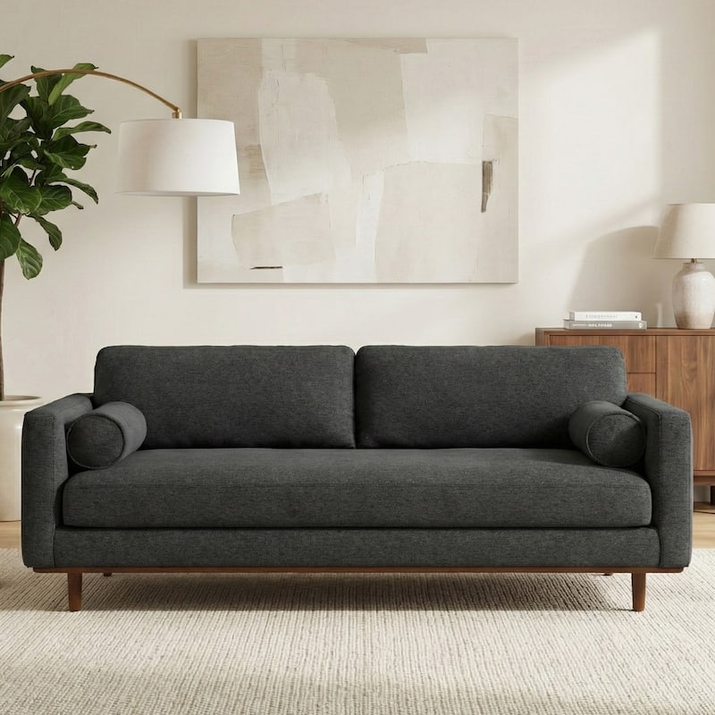WYNDENHALL Brixley 89 inch Wide Mid-Century Modern Sofa - 88.8" W x 38.25" D x 34" H  - Charcoal Grey
