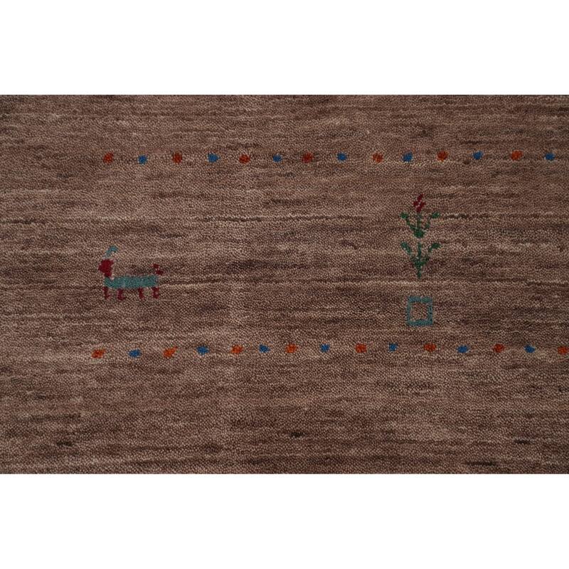 Hand Knotted Oriental 100% Wool Carpet Tribal Animal Pictorial Brown Gabbeh Area Rug - 9' 11'' X 8' 0''