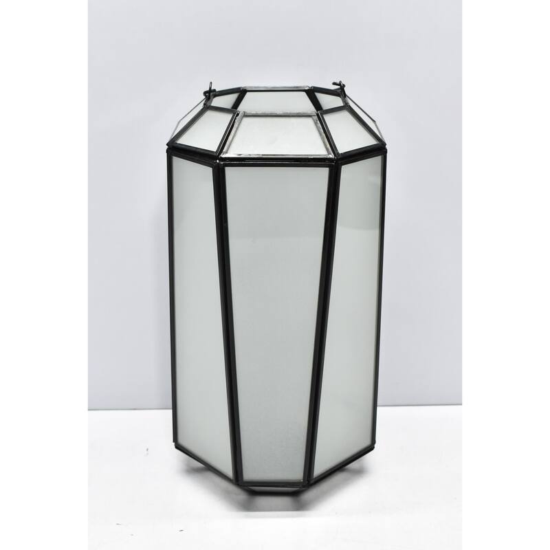 Oxidized Iron Candle Lantern - 12.75" - White and Black