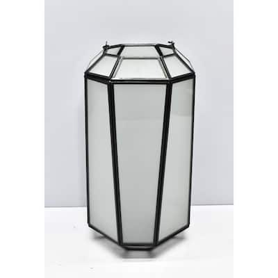 Oxidized Iron Candle Lantern - 12.75" - White and Black