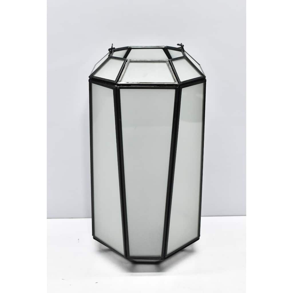 Oxidized Iron Candle Lantern - 12.75" - White and Black