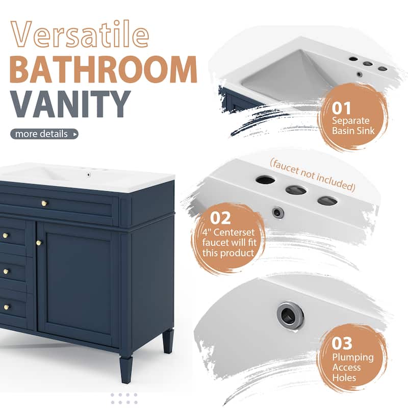 36'' Bathroom Vanity Set with Mirror Cabinet, Modern Bathroom Storage Cabinet with 2 Soft Closing Doors and 4 Drawers