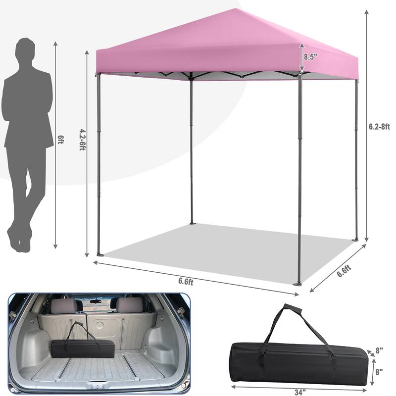 Gymax 6.6x6.6 FT Folding Pop-up Canopy w/ 6.2-8 Height Adjustment