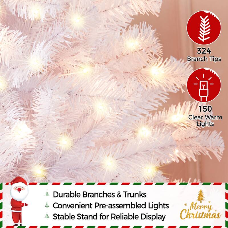 Yaheetech 4.5ft/6ft/7.5ft Pre-Lit Fir Artificial Christmas Tree with 150 Incandescent Warm Lights & 324 Tips