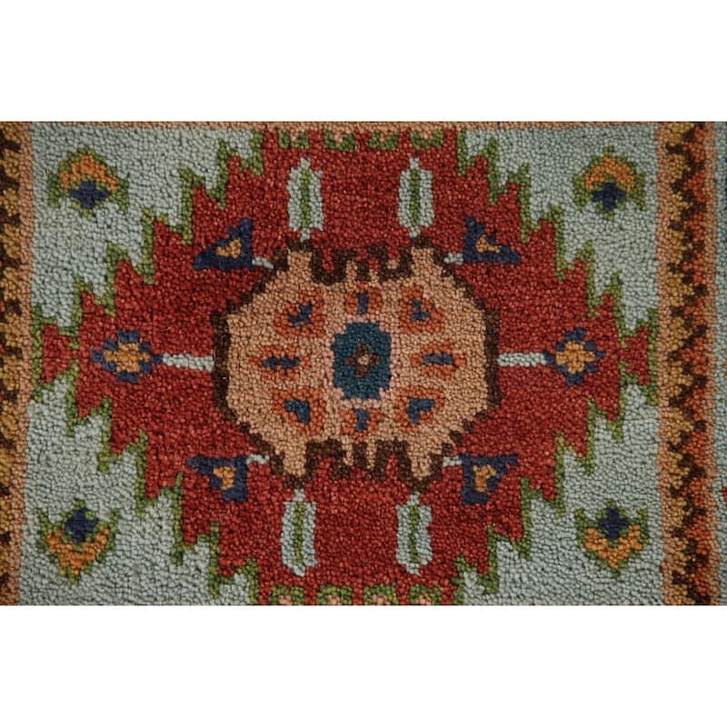 Geometric Heriz Serapi Oriental Accent Rug Handmade Blue Wool Carpet - 3'10"x 6'0"