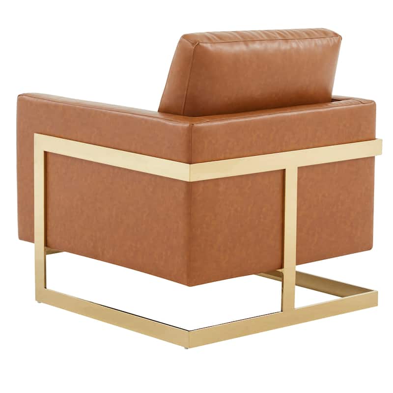 Lincoln Leather Accent Chair With Gold Frame Modern Single Seater Sofa for Living Room and Bedroom - 34"