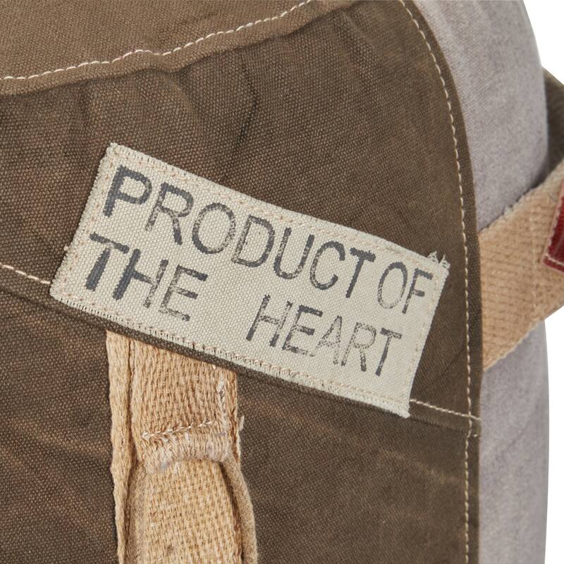 Brown Canvas Pouf with Leather Accents