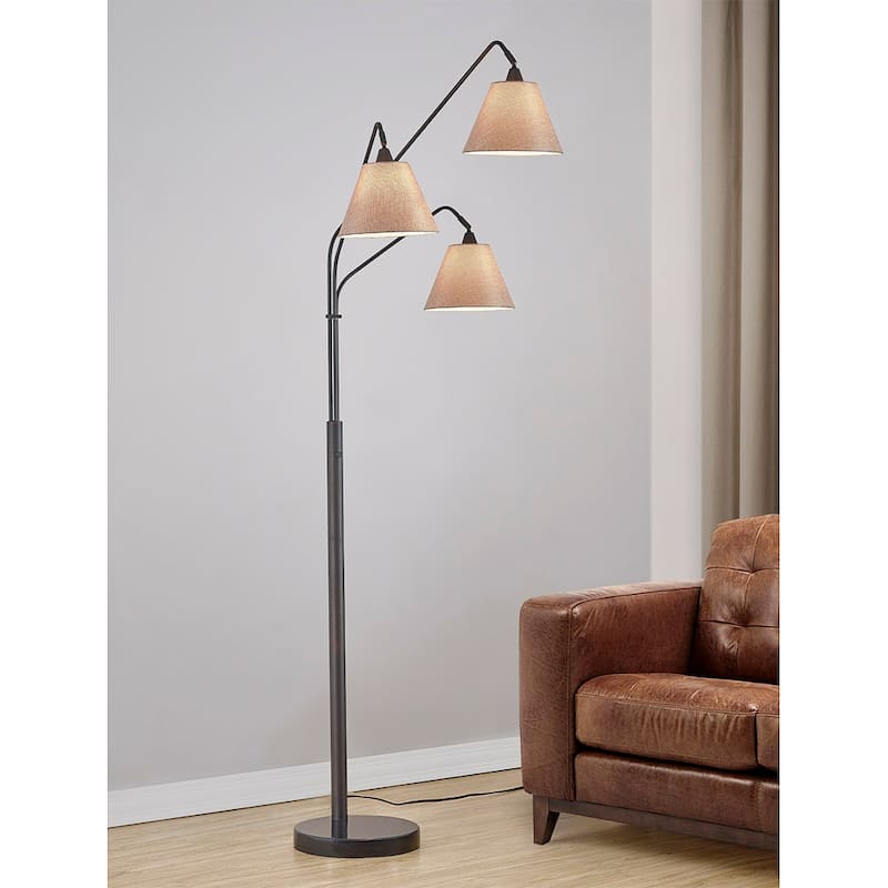 Midtown 84"H 3-Light Arch Floor Lamp, Dark Bronze Finish with Brown Shades - BlackBronze/BrownShade
