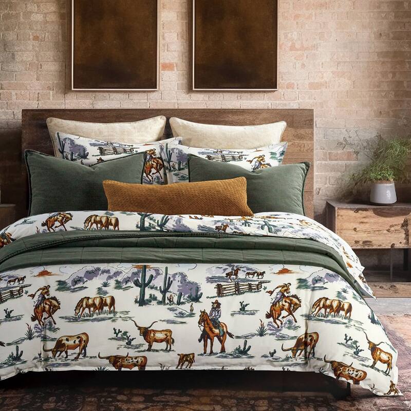 Paseo Road Ranch Life Western Cowboy Rustic Bedding 3 Piece Duvet Cover Set with Pillow Shams - King