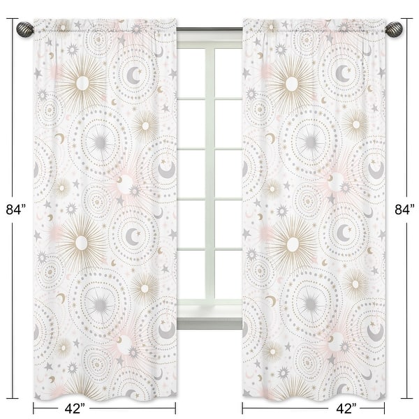 Sweet Jojo Designs Pink, Gold and Grey Star and Moon Celestial Collection 84-inch Window Treatment Curtain Panel Pair