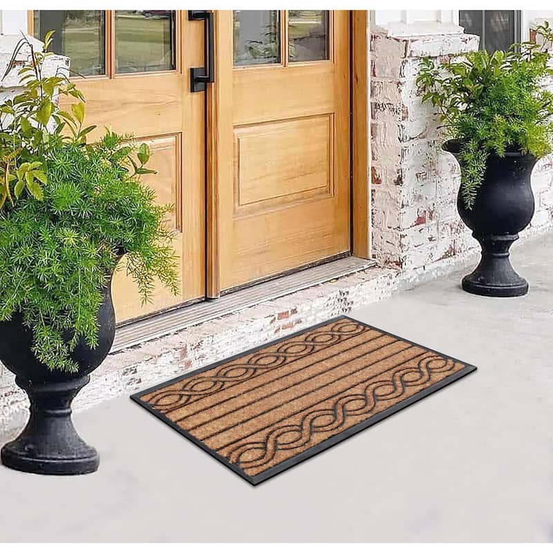 A1HC Rubber and Coir Beautifully Design Twisted Striped Durable Doormat 24"X39", Beige