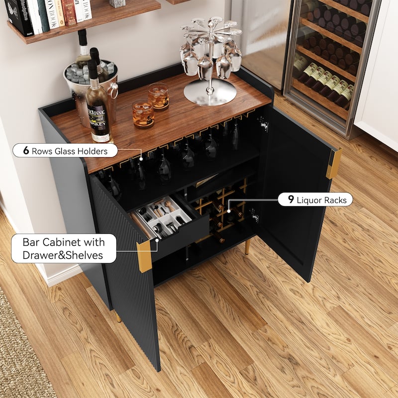 31.6'' Modern Coffee Bar Cabinet with Wine Racks and Storage Drawer