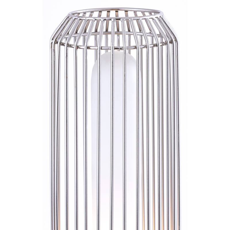 Large Cylindrical Wire Table Lamp with Glass Shade - 19.5" - White