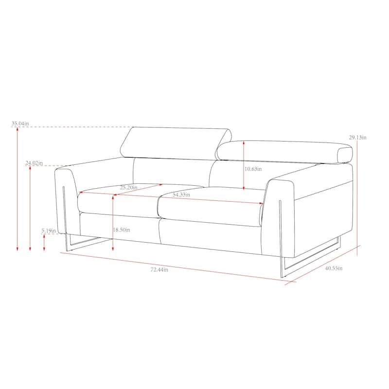 Pasargad Home Serena Upholstered Sofa with Adjustable Headrests