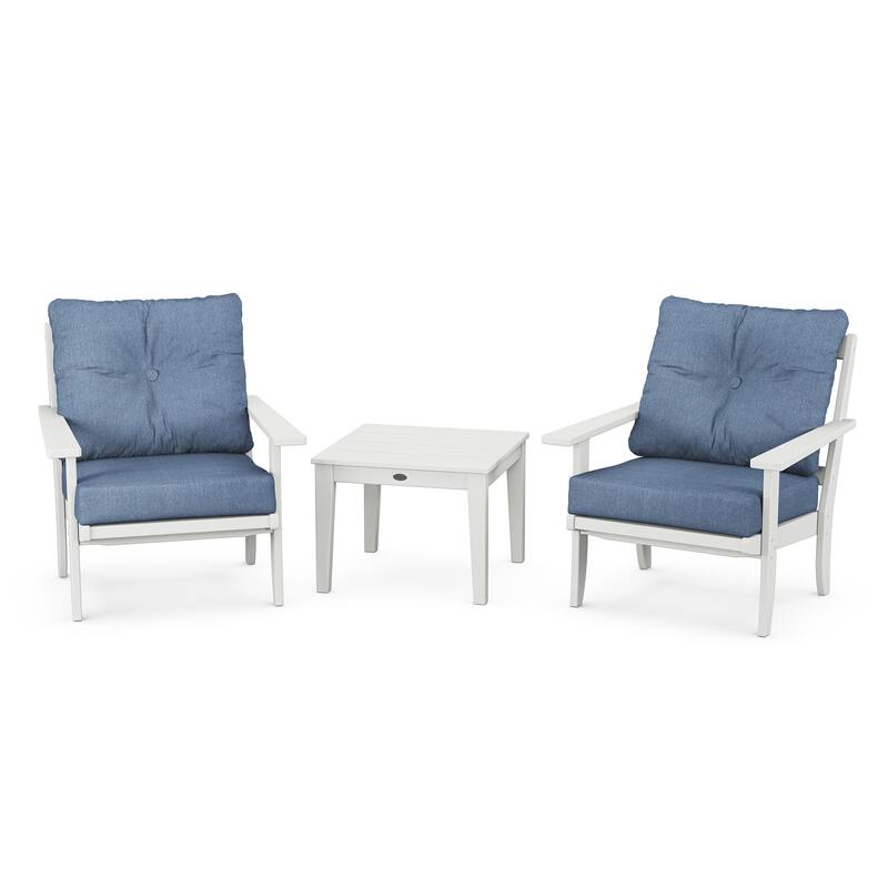 POLYWOOD Canyon 3-Piece Deep Seating Set - White / Sky Blue