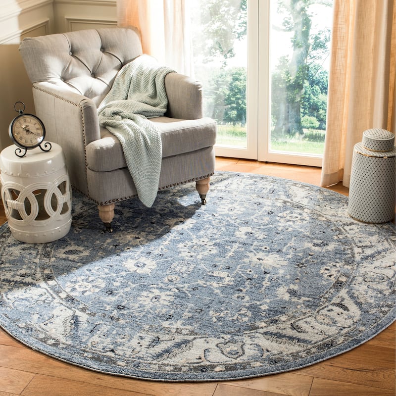 SAFAVIEH Charleston Hanne Vintage Boho Oriental Rug - 6'7" Round - Navy/Light Grey