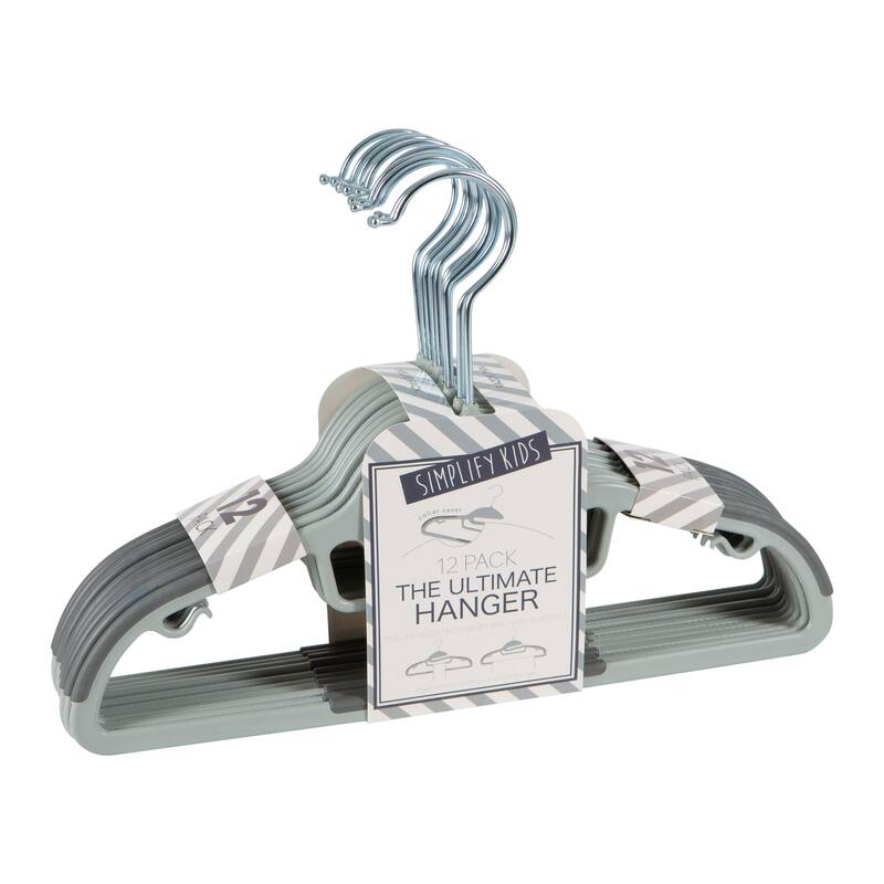 Simplify Kids 12 Pack Collar Saver Ultimate Hangers - 11.7" x 8.2" - Grey