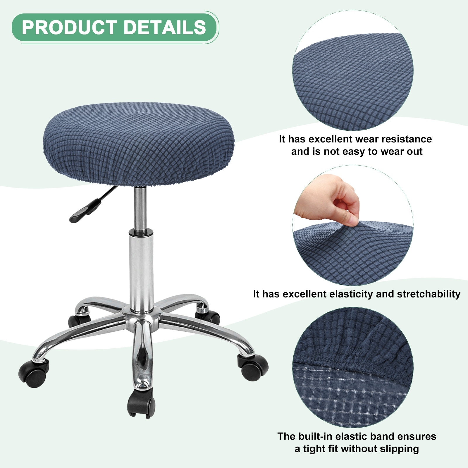 Bar Stool Covers Round Polyester Corn Grid Seat Covers with Elastic Bands