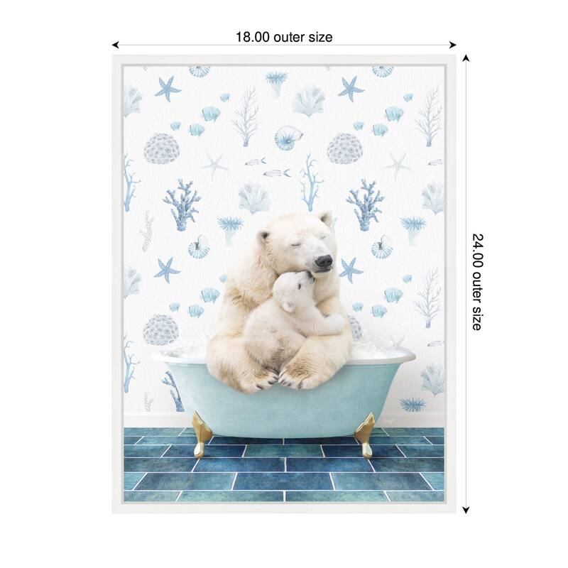 Kate and Laurel Sylvie Mother and Baby Polar Bear in Under the Sea Bathtub Framed Canvas by Amy Peterson