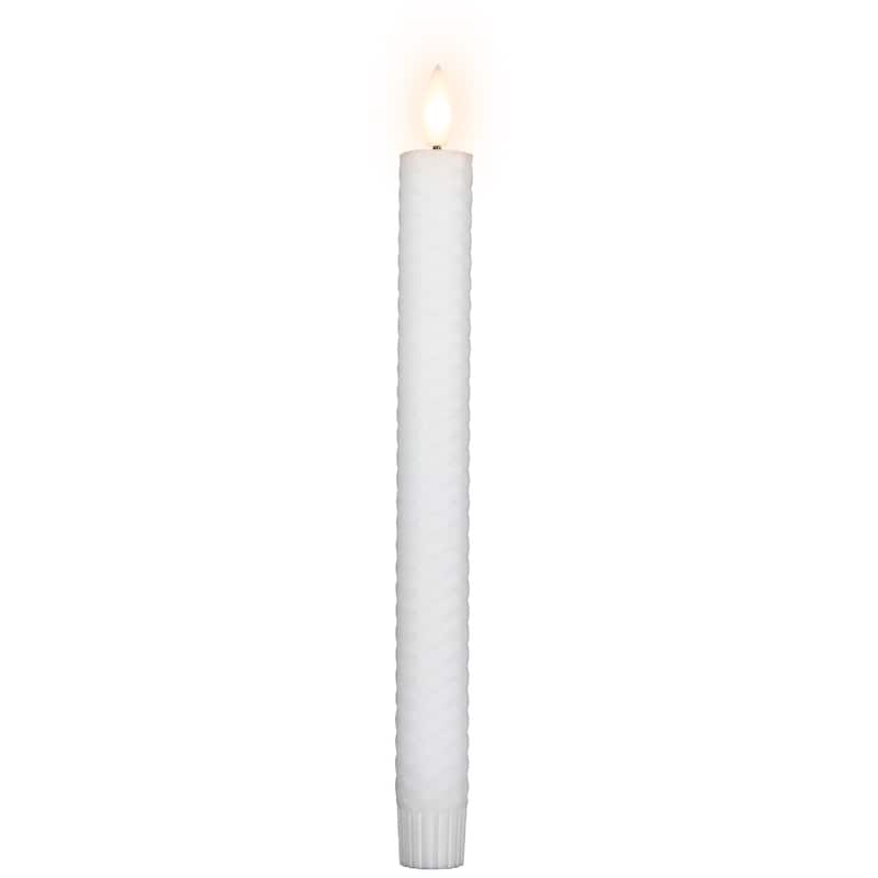 LED Flickering Flameless Taper Honeycomb Christmas Candles - 9.5" - White - Set of 2