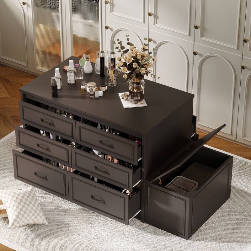 White Dresser with Seat and Storage 6 Drawer Closet Island Cabinet Bedroom Organization Bench