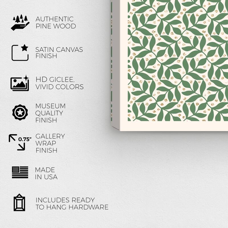 Wynwood Studio Canvas Floral and Botanical Leafy Pattern Glitter Green Modern & Contemporary Wall Art Canvas Print
