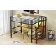 preview thumbnail 23 of 31, Space Saving Loft Bed with Storage Staircase and Wardrobe, Full Loft Bed Built-in Under-bed LED Light Metal Bed Frame for Kids