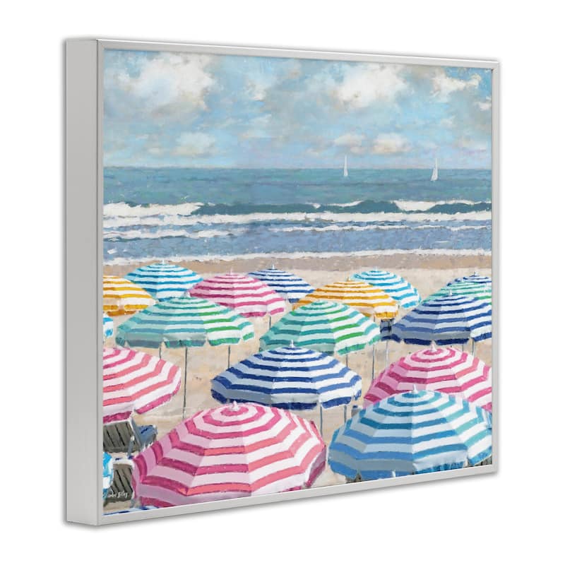Stupell Shore with Bright Umbrellas Framed Giclee Art Design By Amber Sterling