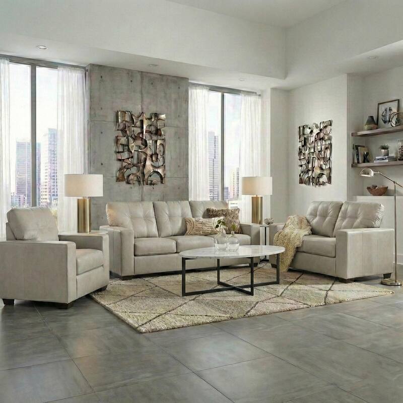 Roundhill Furniture Holmes Leather 3-Piece Living Room Set, Sofa Loveseat and Lounge Chair - White