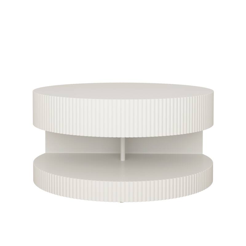 31.5'' Round Coffee Table,Modern Center Table with Storage,Vertical Stripe Design Coffee Table for Living Room,Bedroom